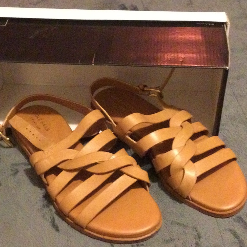 Cole Haan Tan Sandals with Crisscross Straps
